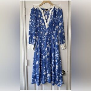 NWT Talbots Blue and White Floral Long Sleeve Dress